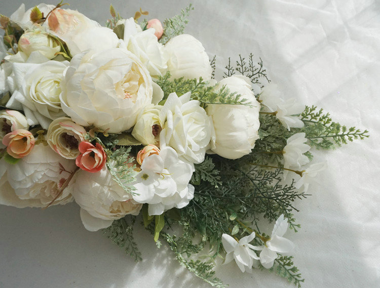 Cascade Bridal Bouquet White Peony Rose for Wedding Party Proposal - KetieStory