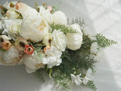 Cascade Bridal Bouquet White Peony Rose for Wedding Party Proposal - KetieStory