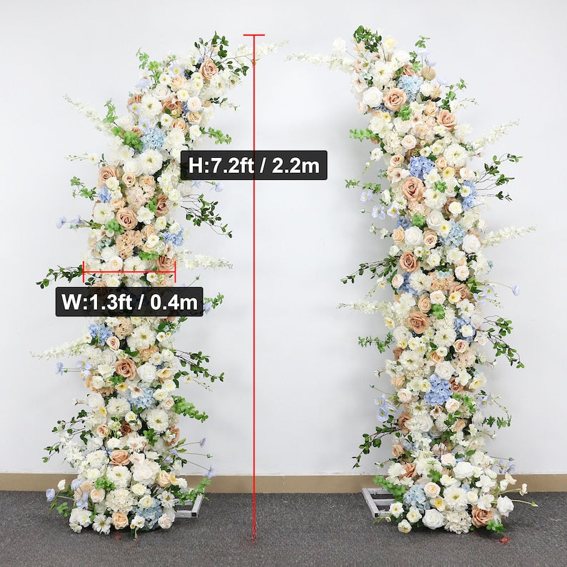 Champagne Rose Floral Arrangement White Blue Series Horn Arch Set - KetieStory