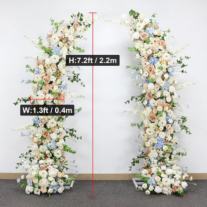 Champagne Rose Floral Arrangement White Blue Series Horn Arch Set - KetieStory