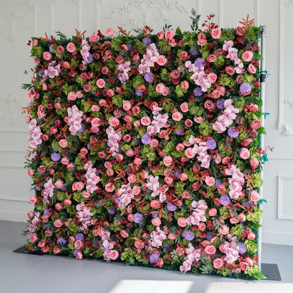 Lightning Deals: Flower Wall 5D Purple Pink Artificial Floral Backdrop for Event Party Decor