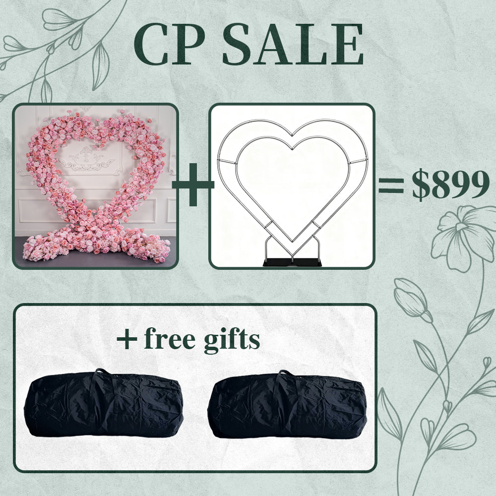 CP SALE 8*8ft Pink Rose Heart Shaped Flower Arch with Stand and Free Handbags