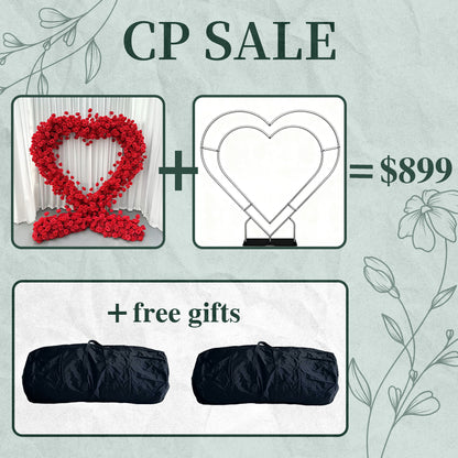 CP SALE 8*8ft Red Rose Heart Shaped Flower Arch with Stand and Free Handbags