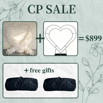 CP SALE 8*8ft White Rose Heart Shaped Flower Arch with Stand and Free Handbags