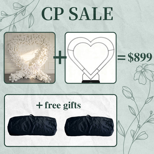 CP SALE 8*8ft White Rose Heart Shaped Flower Arch with Stand and Free Handbags