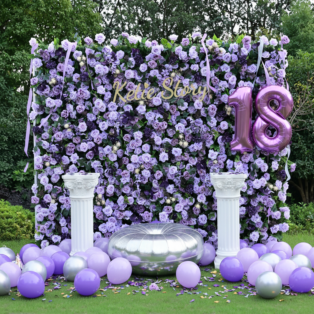 Flower Wall 5D Purple Rose Floral Backdrop Rolling Up Curtain for Wedding Event Party Decor