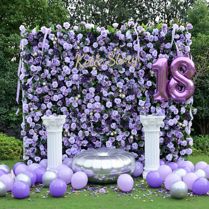 Flower Wall 5D Purple Rose Floral Backdrop Rolling Up Curtain for Wedding Event Party Decor