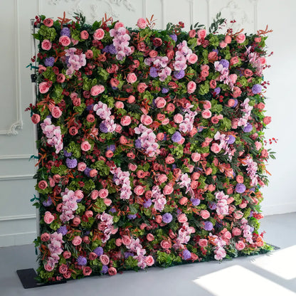 Lightning Deals: Flower Wall 5D Purple Pink Artificial Floral Backdrop for Event Party Decor