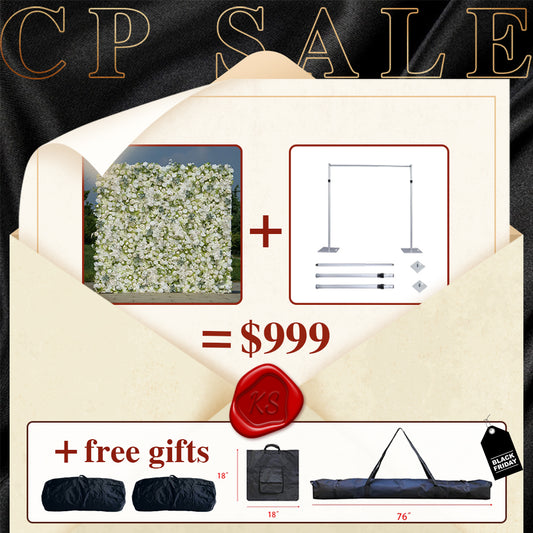 CP SALE Green White Roses Flower Wall for Wedding Party with Stand and Two Free Gifts