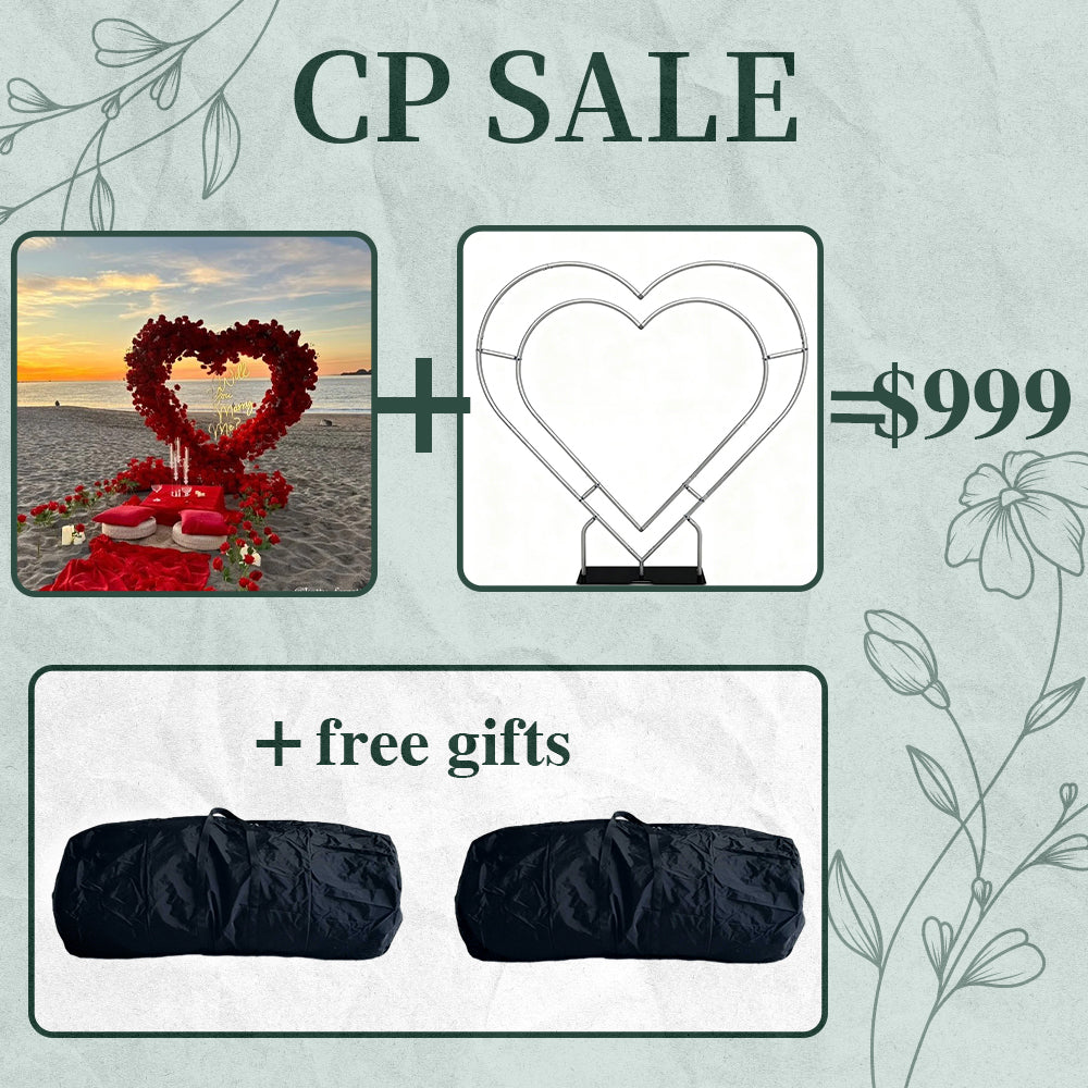 CP SALE 8*8ft Red Rose Baby's Breath Heart Shaped Flower Arch with Stand and Free Handbags