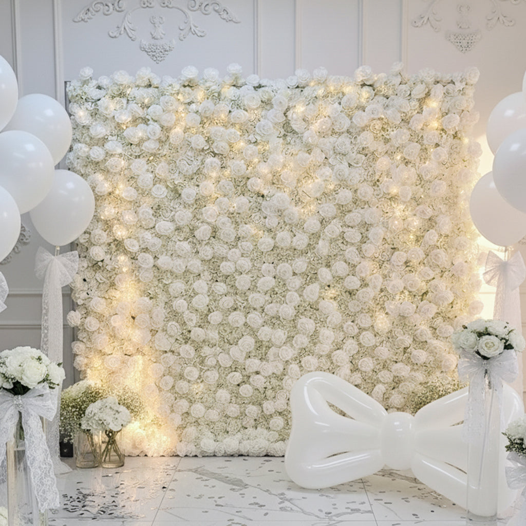 Lightning Deals: Flower Wall 3D White Rolling Up Curtain Floral Backdrop Party Proposal Wedding Decor