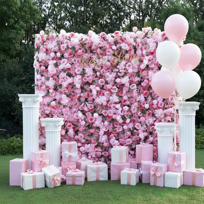 Flower Wall 5D Light Pink Rose Floral Backdrop Rolling Up Curtain for Event Party Decor