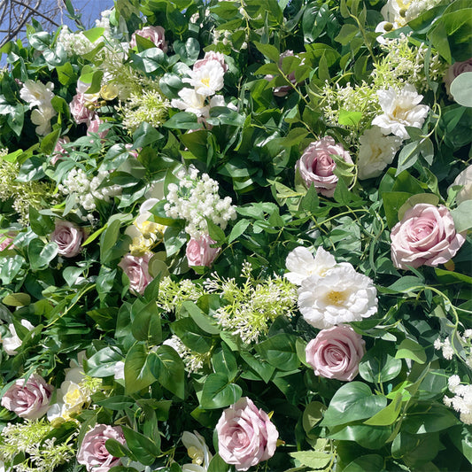 Vibrant colors give the green leaves and pink rose flower wall detailed realism and beauty.