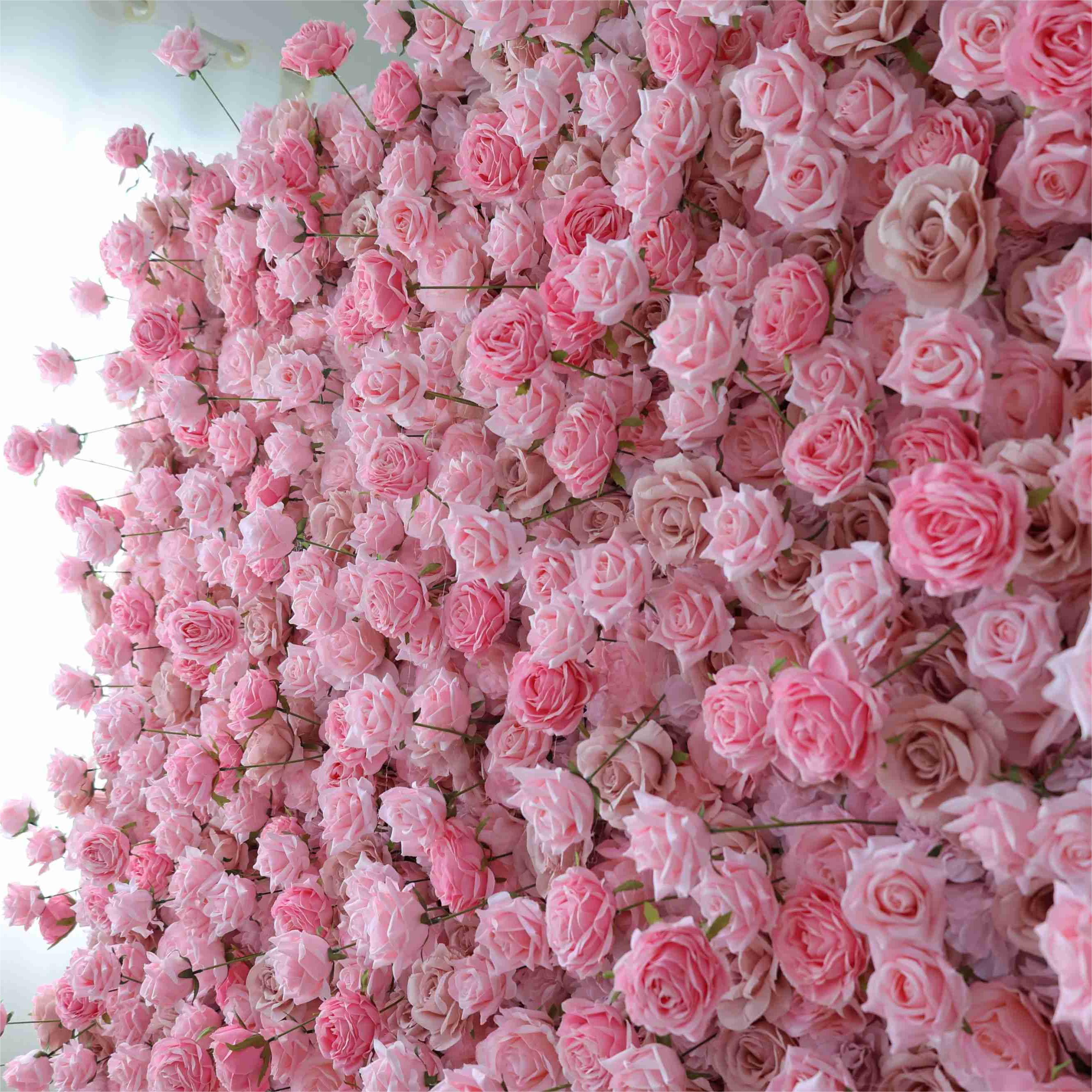Flower Wall Pink Fabric Rolling Up Curtain Floral Backdrop Wedding Party Proposal Decor