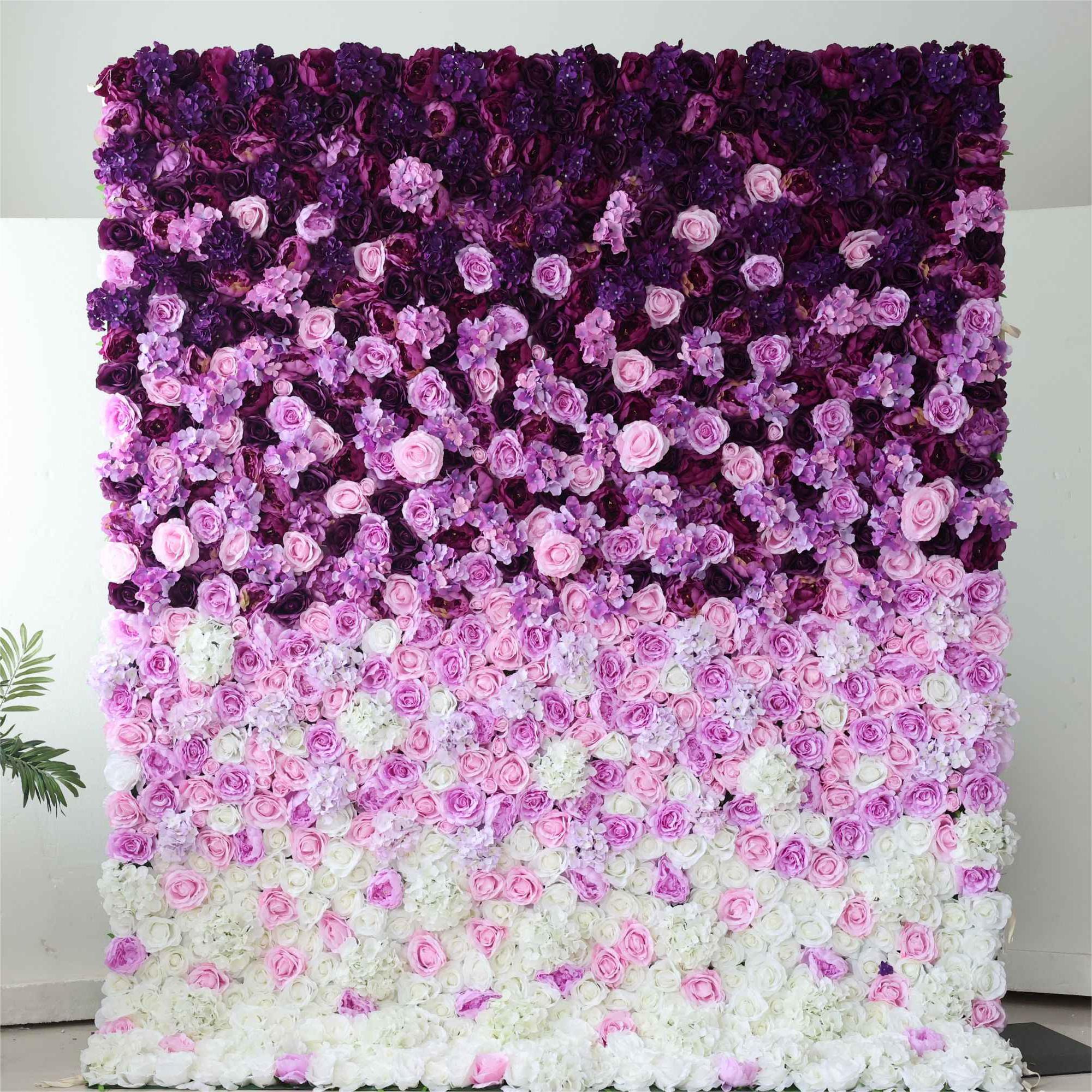 Flower Wall Gradient Purple Fabric Rolling Up Curtain Floral Backdrop Wedding Party Proposal Decor