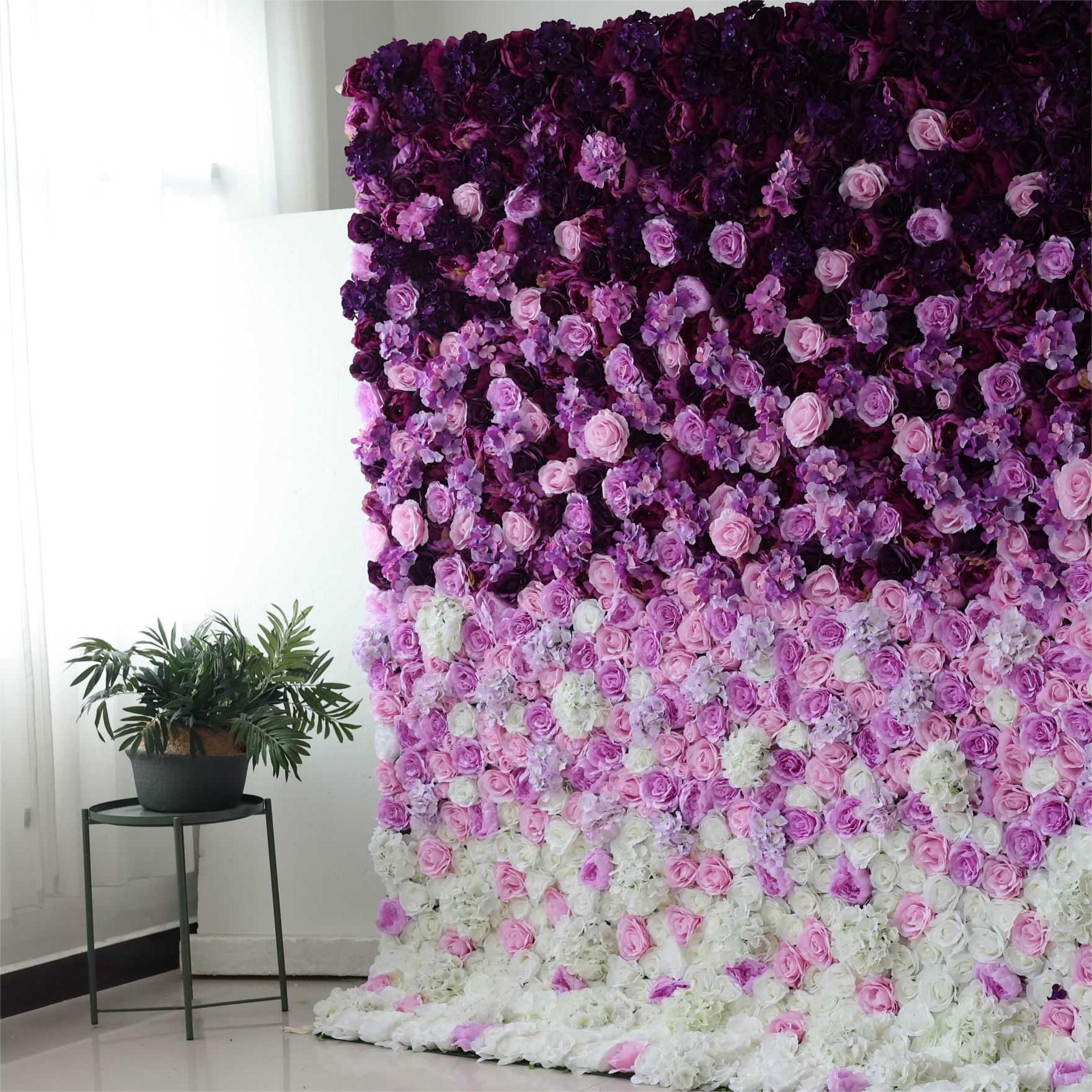 Flower Wall Gradient Purple Fabric Rolling Up Curtain Floral Backdrop Wedding Party Proposal Decor