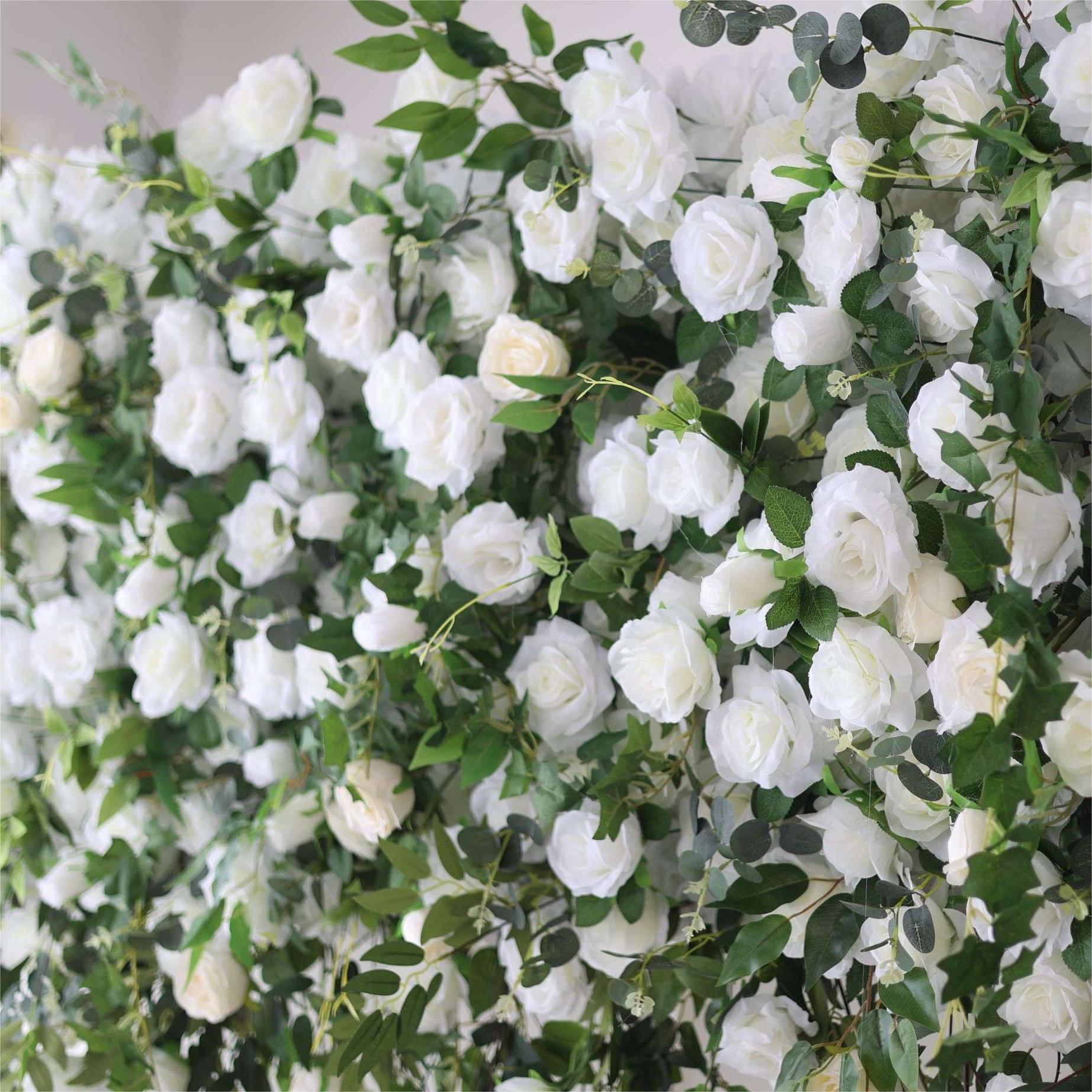 The white green florals flower wall looks vivid and lifelike.
