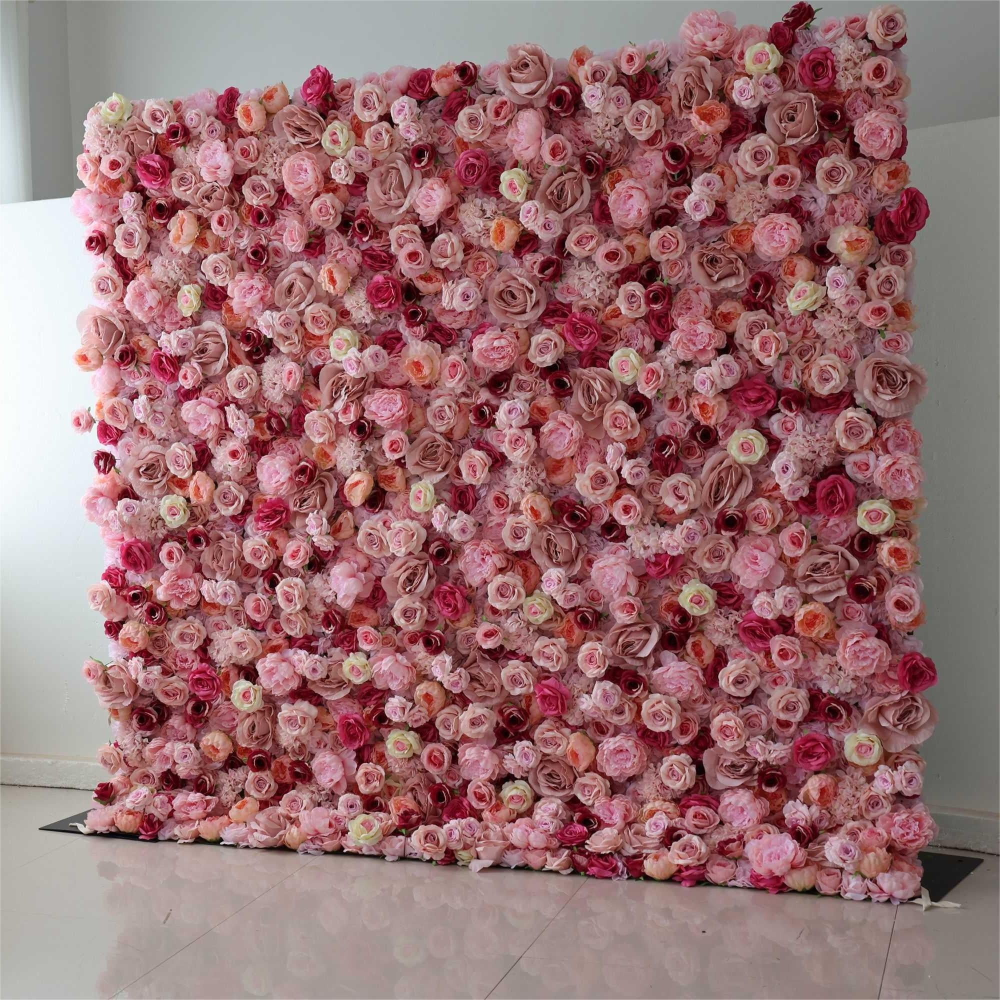 Flower Wall Colorful Pink Fabric Rolling Up Curtain Floral Backdrop Wedding Party Proposal Decor