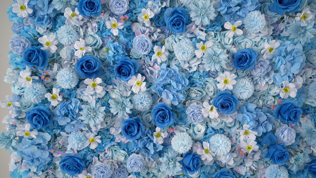 Flower Wall Light Blue Rose Fabric Rolling Up Curtain Floral Backdrop Wedding Party Proposal Decor