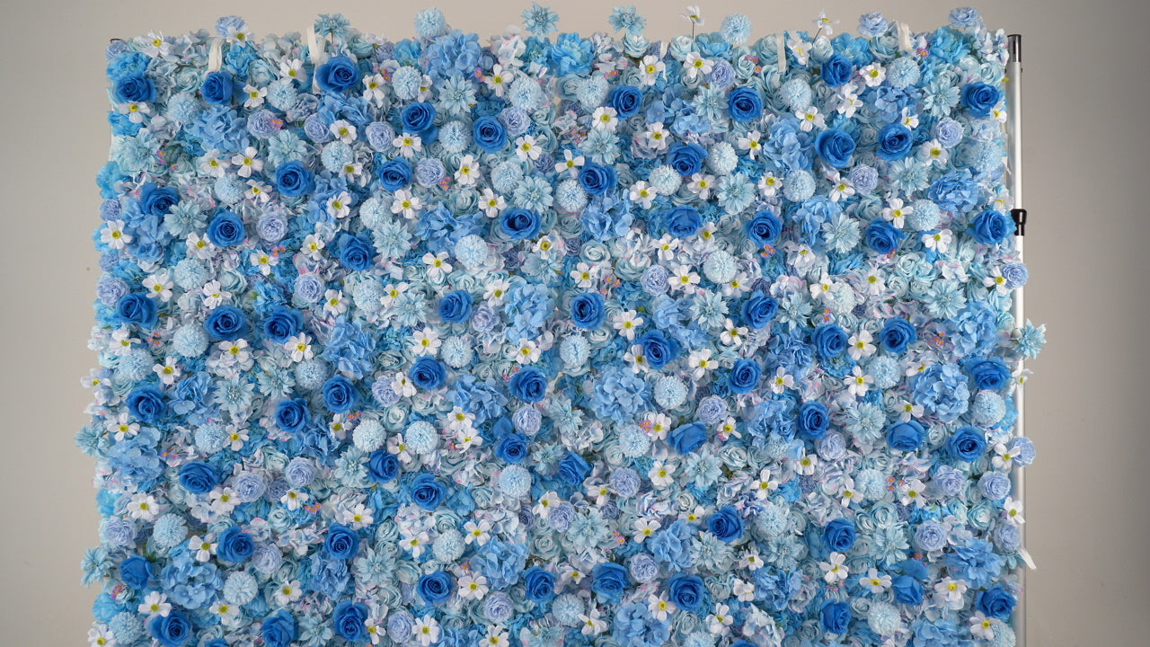 Flower Wall Light Blue Rose Fabric Rolling Up Curtain Floral Backdrop Wedding Party Proposal Decor