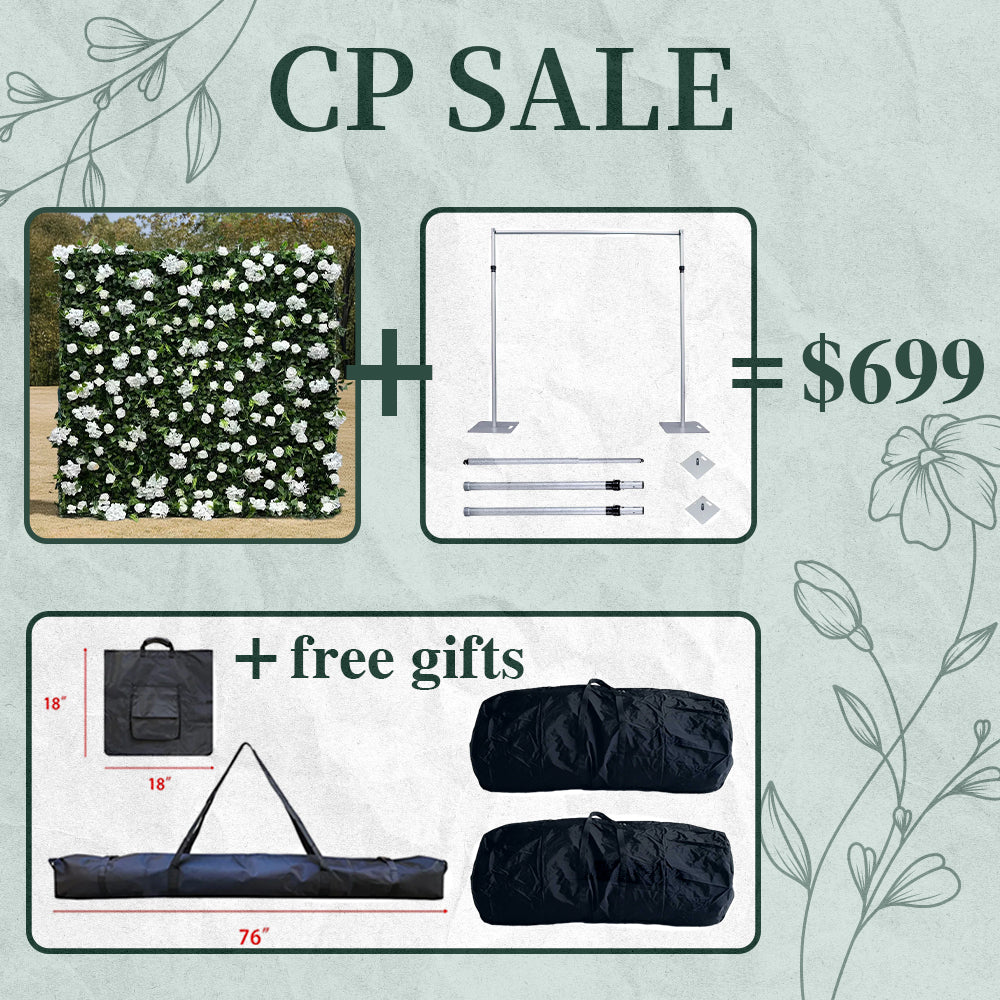 CP SALE Green White Roses Flower Wall with Stand and Two Free Gifts