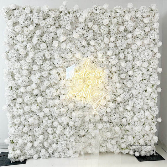 RTS Flower Wall 3D White Rose & Hydrangea Fabric Rolling Up Curtain Floral Backdrop Wedding Party Proposal Decor
