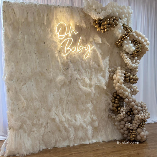 Lightning Deals: Flower Wall 3D 8x8ft Feather White Fabric Rolling Up Curtain Floral Backdrop For Wedding Party