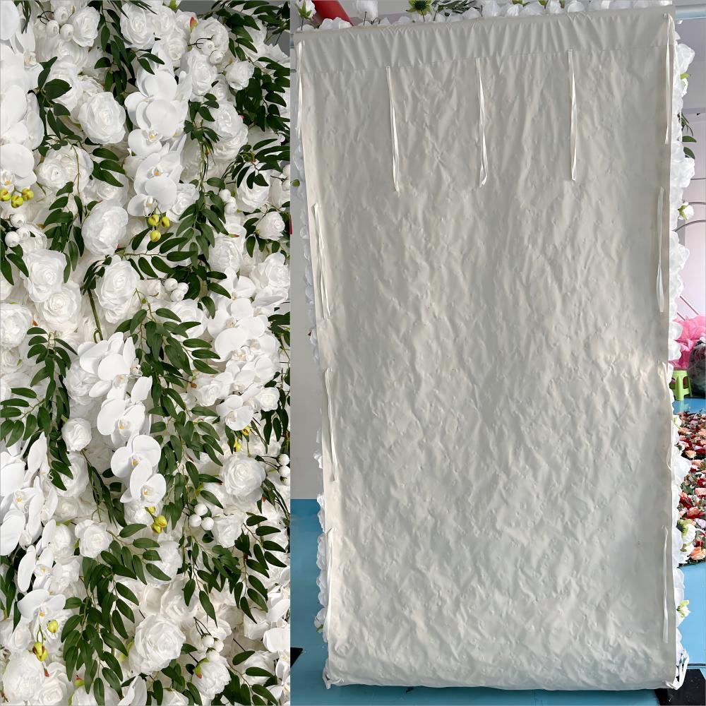 Flower Wall White Rose Phalaenopsis Green Leaves Fabric Rolling Up Curtain Floral Backdrop Wedding Party Proposal Decor