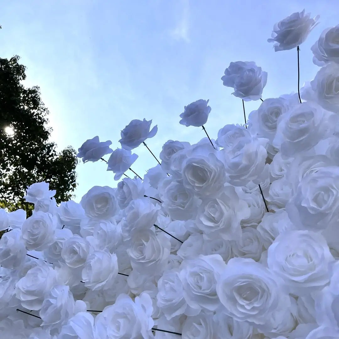 The 5D pure white rose flower wall detailed view shows off vivid colors and a realistic fabric backing.