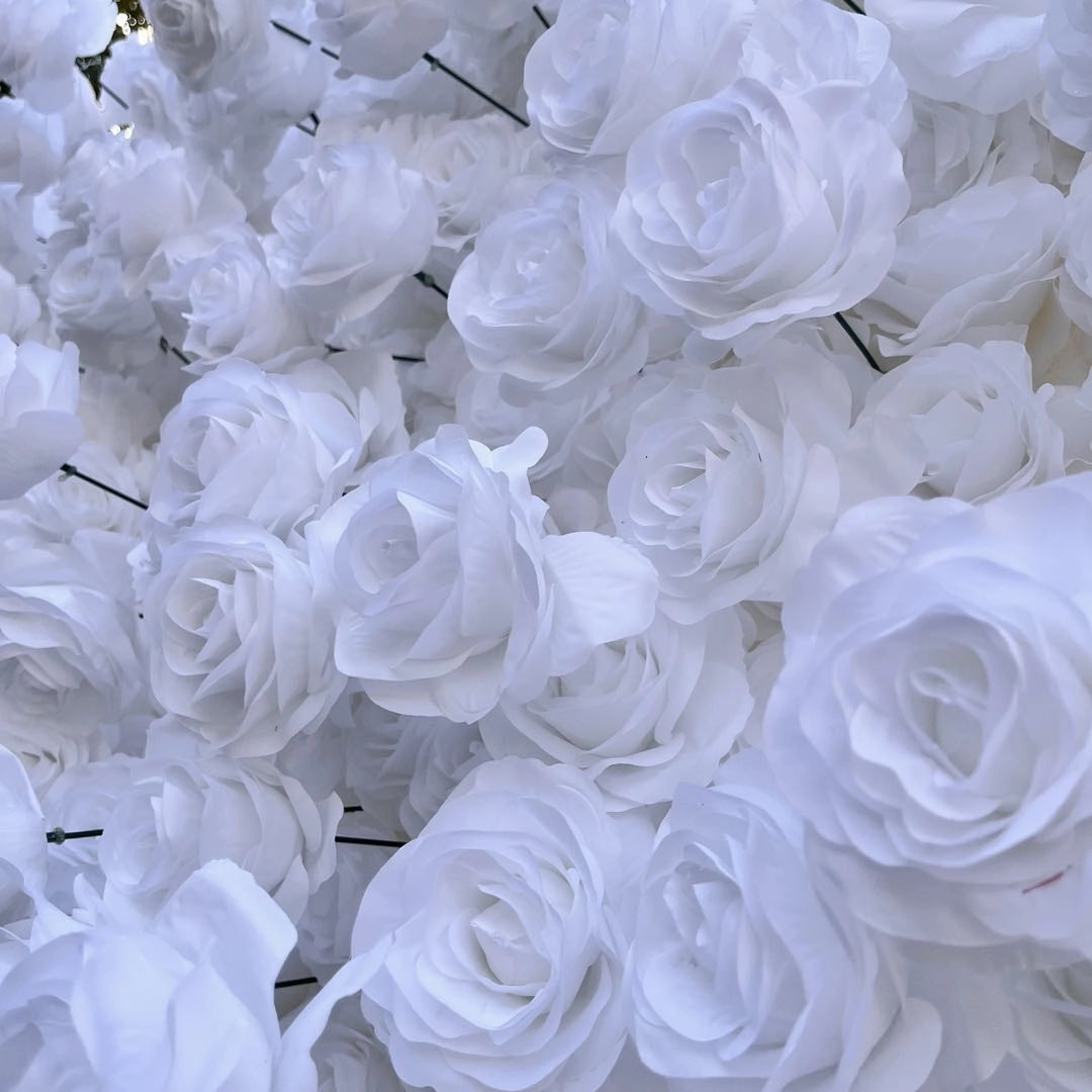The 5D pure white rose flower wall detailed view shows off vivid colors and a realistic fabric backing.