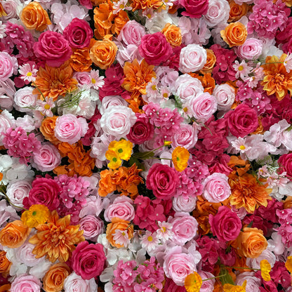 Flower Wall Orange Pink Rose Floral Backdrop Rolling Up Curtain for Event Party Decor