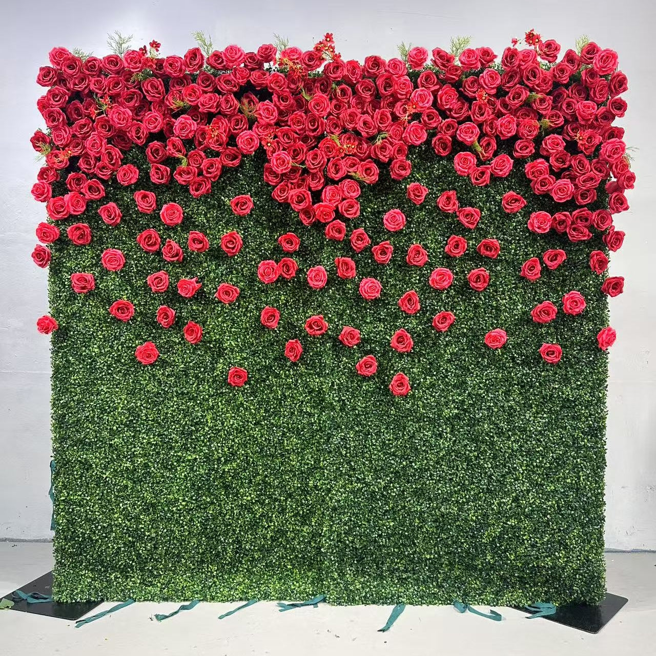 Flower Wall 3D Milan Green Wall Red Rose Fabric Rolling Up Curtain Wedding Party Decor