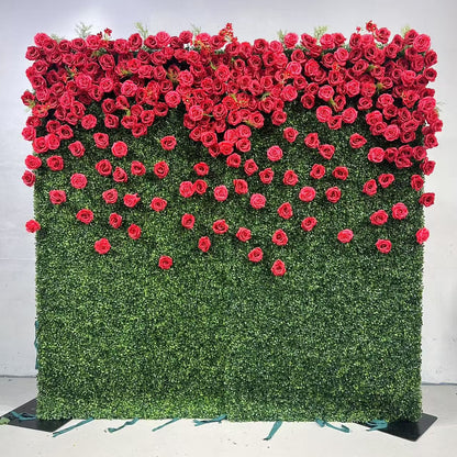 Flower Wall 3D Milan Green Wall Red Rose Fabric Rolling Up Curtain Wedding Party Decor