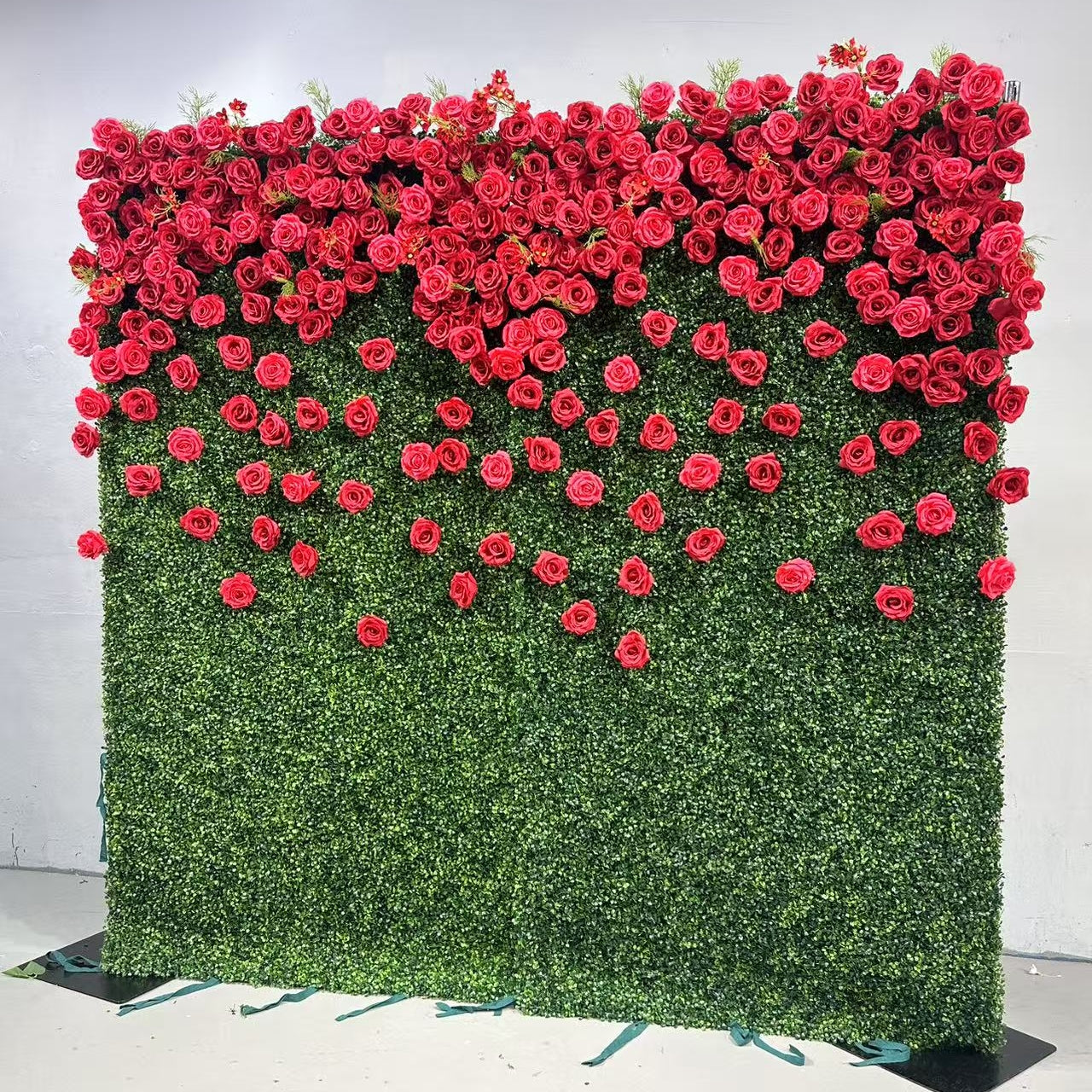 Flower Wall 3D Milan Green Wall Red Rose Fabric Rolling Up Curtain Wedding Party Decor