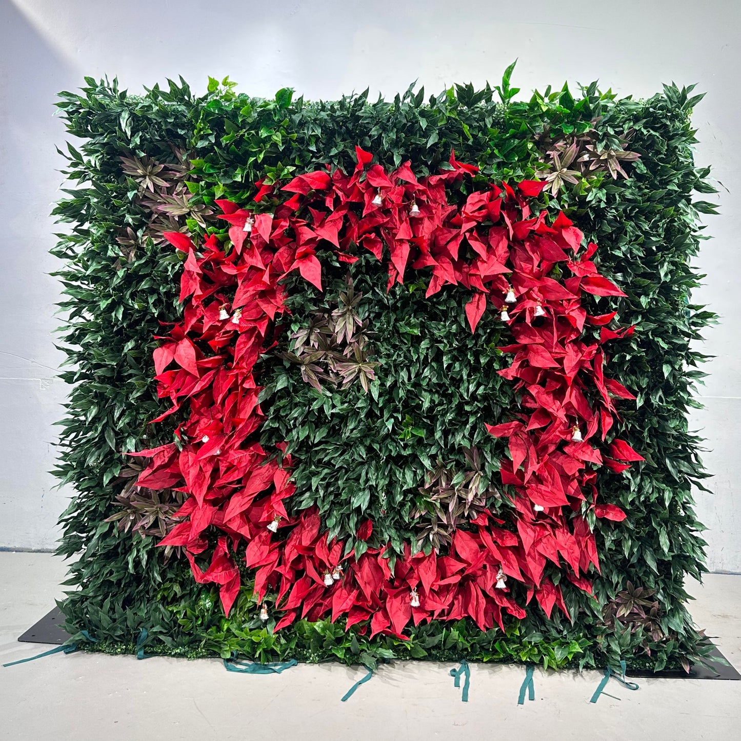 Flower Wall Christmas Evergreen Red Leaves Floral Backdrop for Event Party Decor