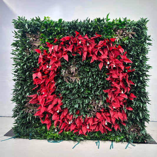 Flower Wall Christmas Evergreen Red Leaves Floral Backdrop for Event Party Decor