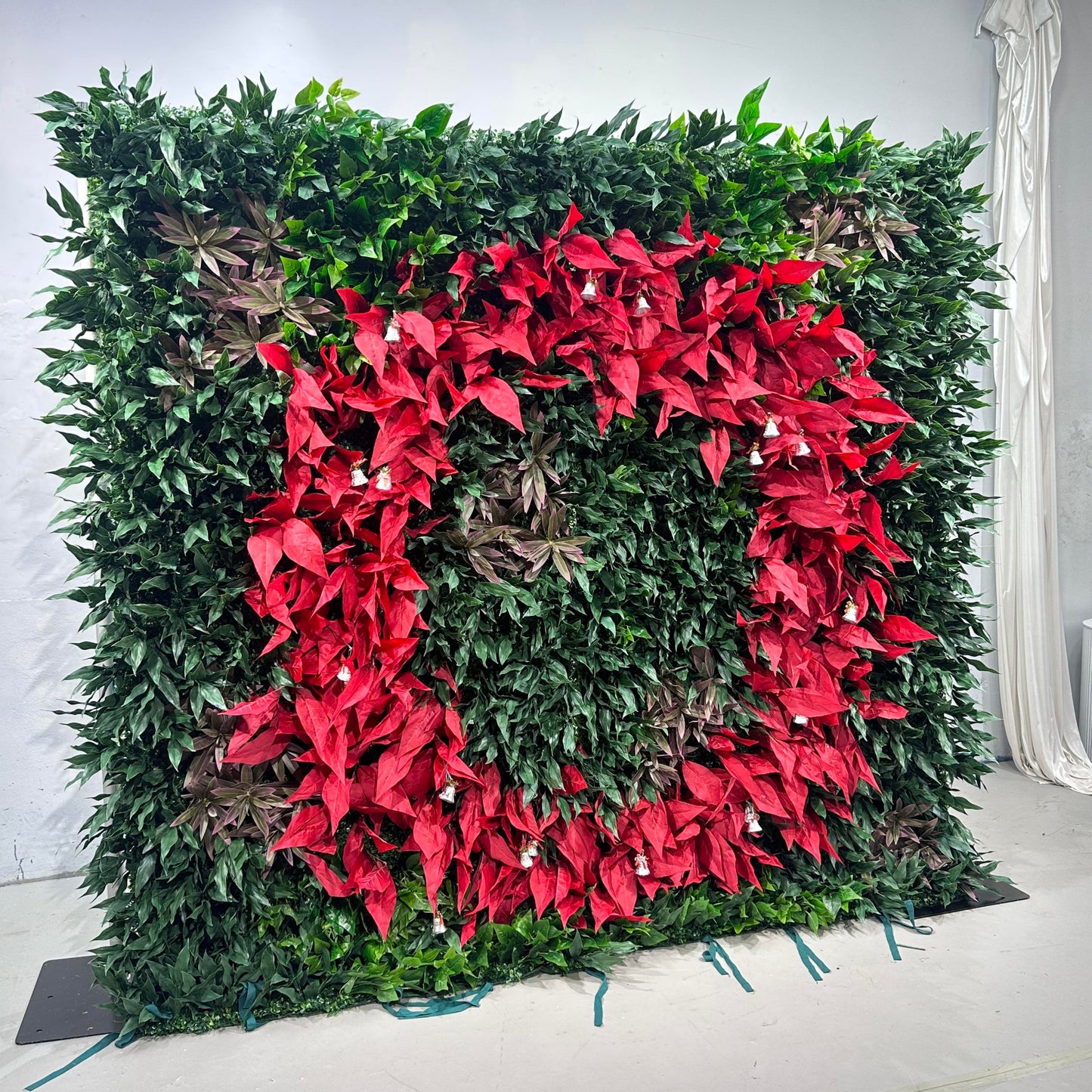 Flower Wall Christmas Evergreen Red Leaves Floral Backdrop for Event Party Decor