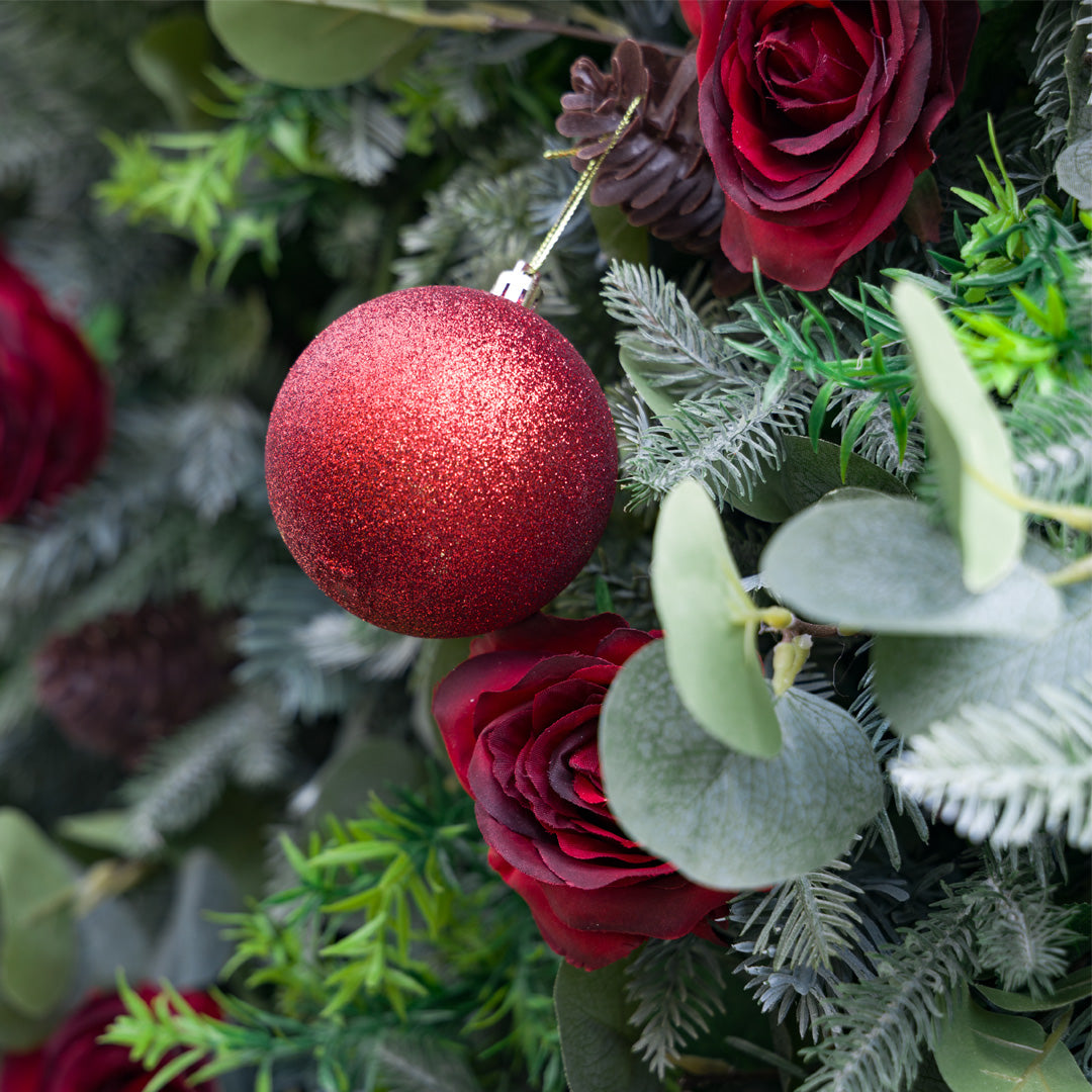 Flower Wall 5D Christmas Red Rose Green Leaves Floral Backdrop for Event Party Home Decor