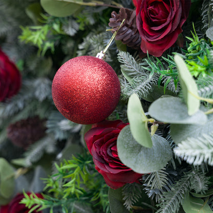 Flower Wall 5D Christmas Red Rose Green Leaves Floral Backdrop for Event Party Home Decor