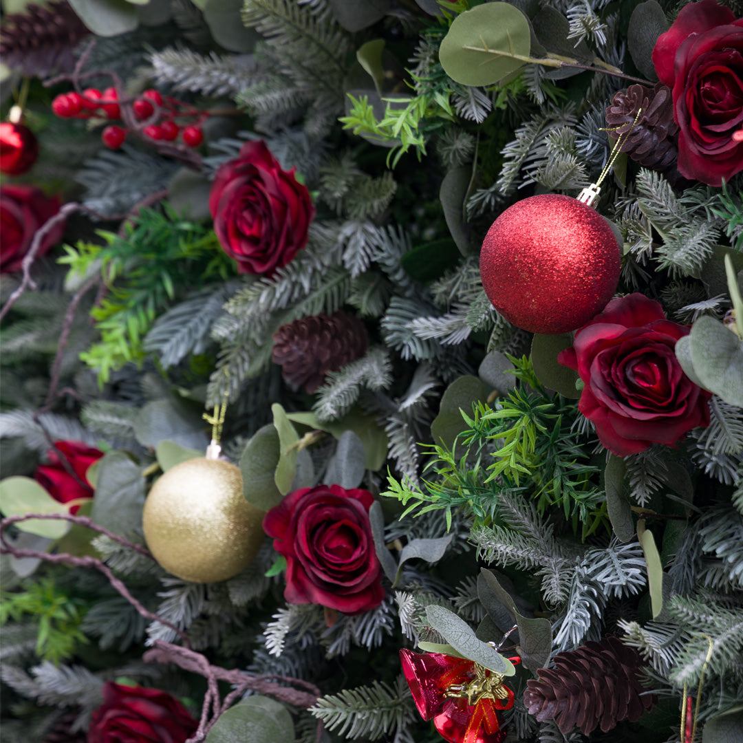 Flower Wall 5D Christmas Red Rose Green Leaves Floral Backdrop for Event Party Home Decor