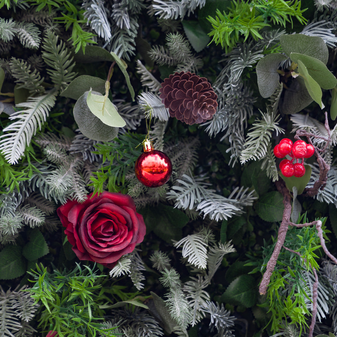 Flower Wall 5D Christmas Red Rose Green Leaves Floral Backdrop for Event Party Home Decor