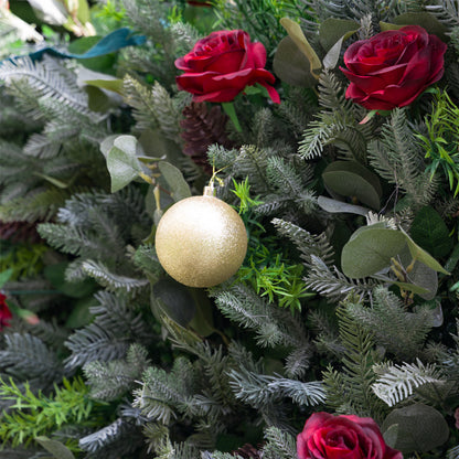 Flower Wall 5D Christmas Red Rose Green Leaves Floral Backdrop for Event Party Home Decor