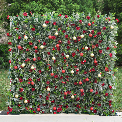 Flower Wall 5D Christmas Red Rose Green Leaves Floral Backdrop for Event Party Home Decor