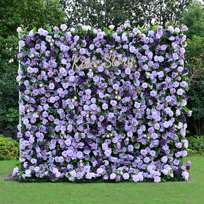 Flower Wall 5D Purple Rose Floral Backdrop Rolling Up Curtain for Wedding Event Party Decor