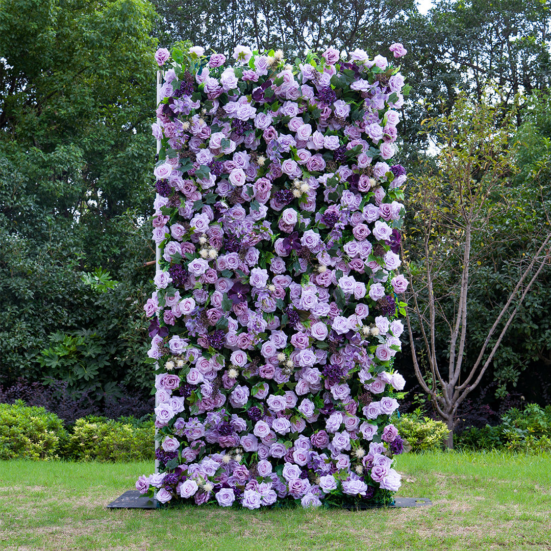 Flower Wall 5D Purple Rose Floral Backdrop Rolling Up Curtain for Wedding Event Party Decor