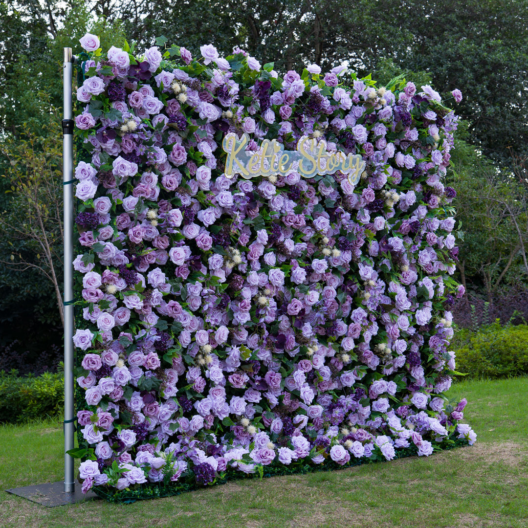 Flower Wall 5D Purple Rose Floral Backdrop Rolling Up Curtain for Wedding Event Party Decor