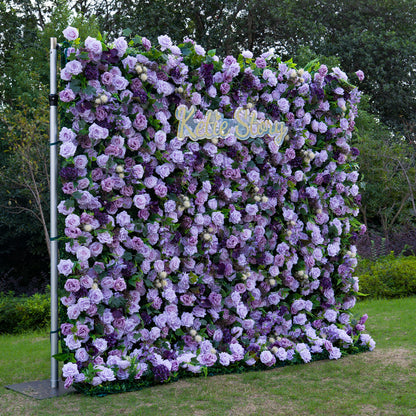 Flower Wall 5D Purple Rose Floral Backdrop Rolling Up Curtain for Wedding Event Party Decor