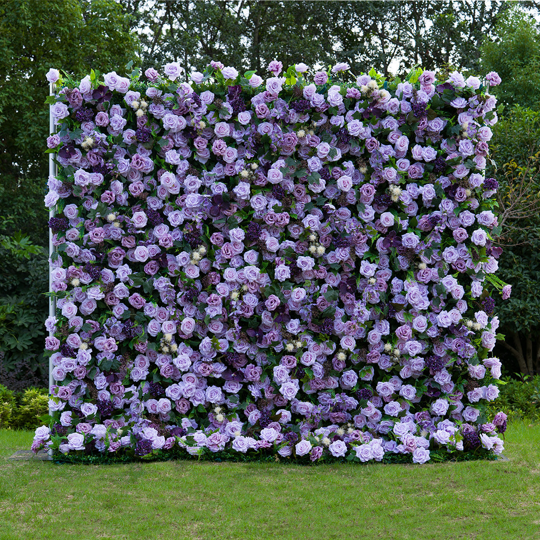 Flower Wall 5D Purple Rose Floral Backdrop Rolling Up Curtain for Wedding Event Party Decor