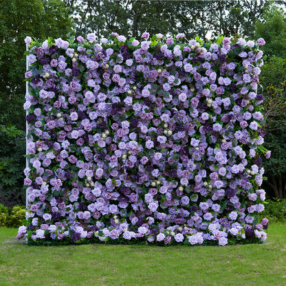 Flower Wall 5D Purple Rose Floral Backdrop Rolling Up Curtain for Wedding Event Party Decor