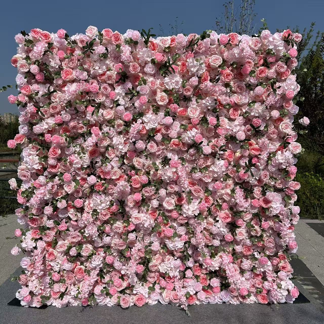 Flower Wall 5D Light Pink Rose Floral Backdrop Rolling Up Curtain for Event Party Decor